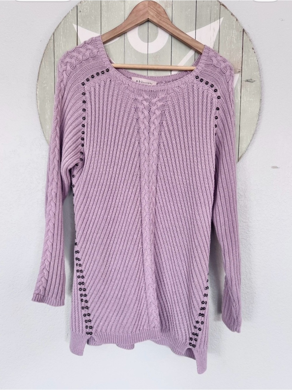 philosophy studded cotton draper sweater purple xl
